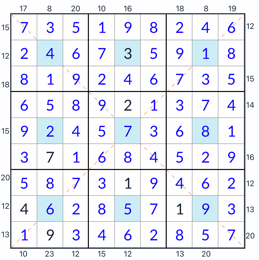 反對角線中心點邊框和數獨答案