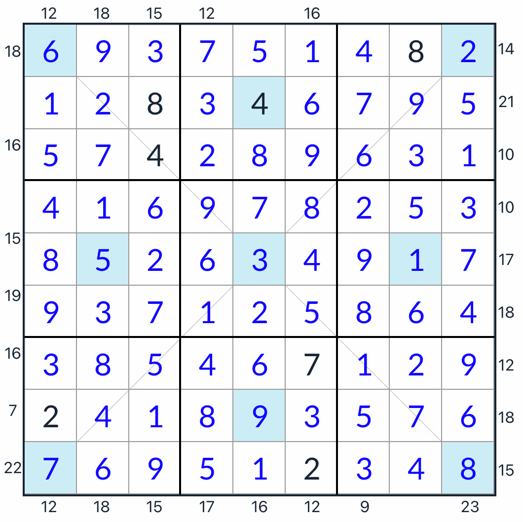 燭台對角線邊框和數獨答案