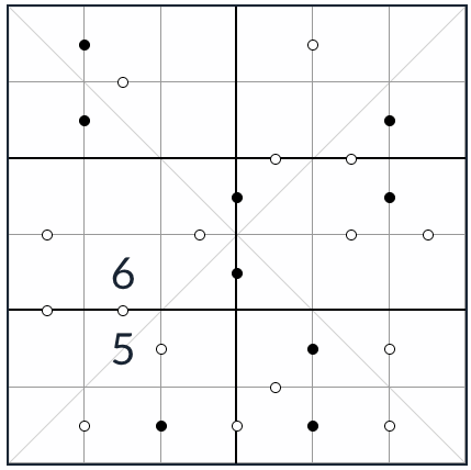 六宮對角線黑白點數獨題目